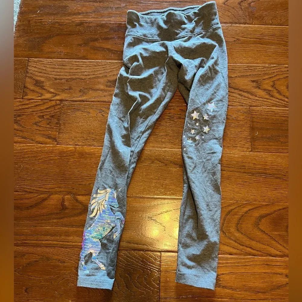 Justice adorable girls gray size 10 leggings w/stars & sequin iridescent unicorn